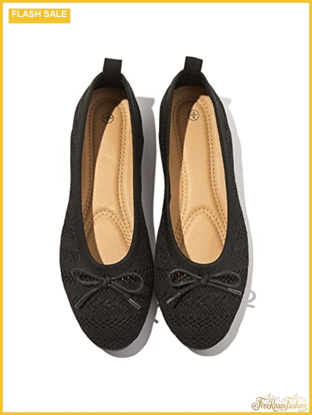 Crochet Lace Ballet Flats with Bow, Memory Foam, Round Toe